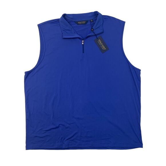 Ralph Lauren Sleeveless Polo Shirt Men XXL 2XL Surf Blue Quarter Zip Performance - Picture 1 of 11